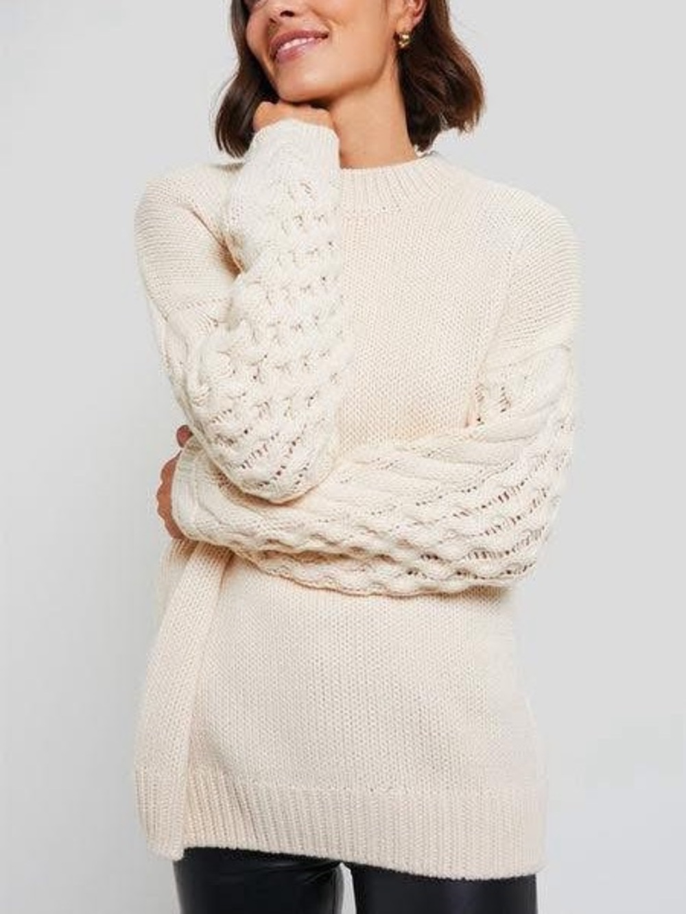 Hyacinth House Tuckernuck Clover Cable Knit Sweater Cream Size XS